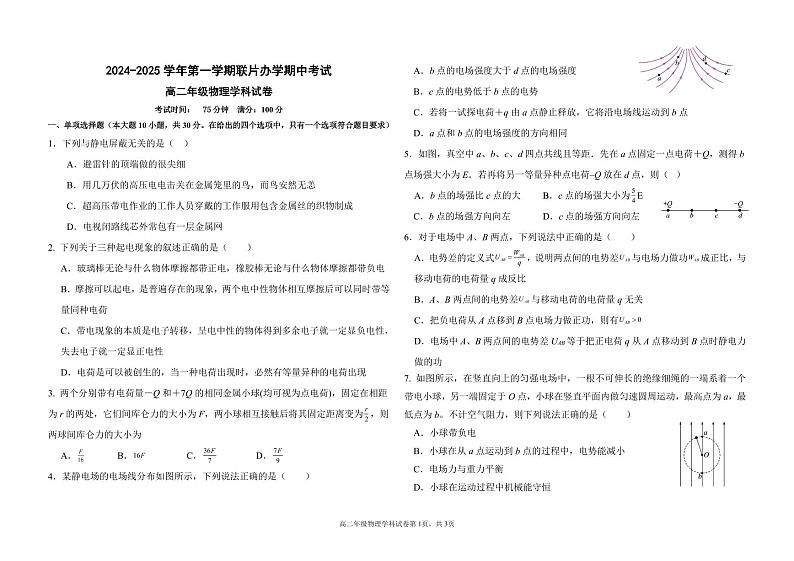 2024-2025 学年第一学期联片办学期中考试高二年级物理学科试卷_20241022174654第1页