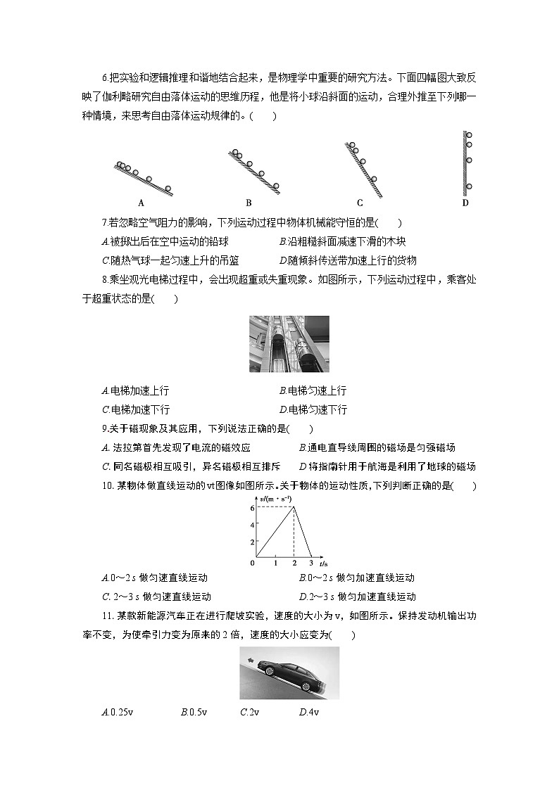 山东省2021年冬季2019－2020级普通高中学业水平合格考试-2023普通高中学业水平测试合格考物理第2页
