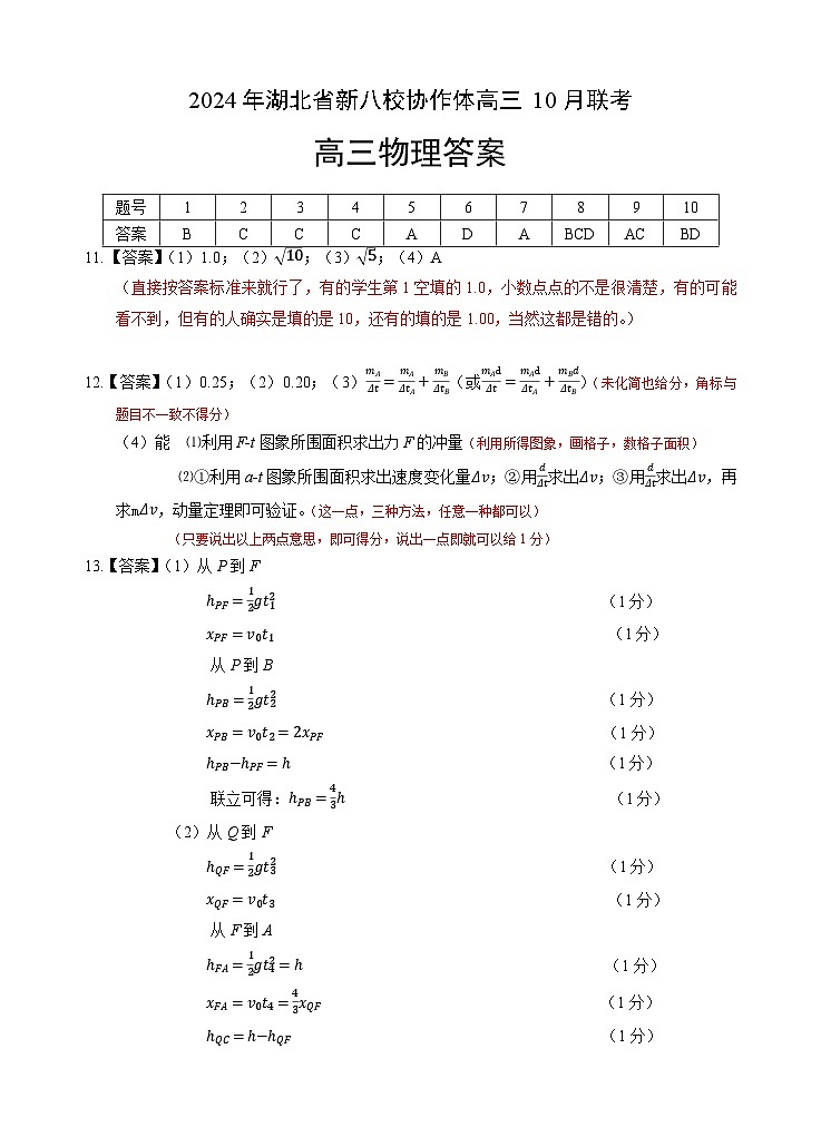 2024年湖北省新八校协作体高三上学期10月联考物理试题01