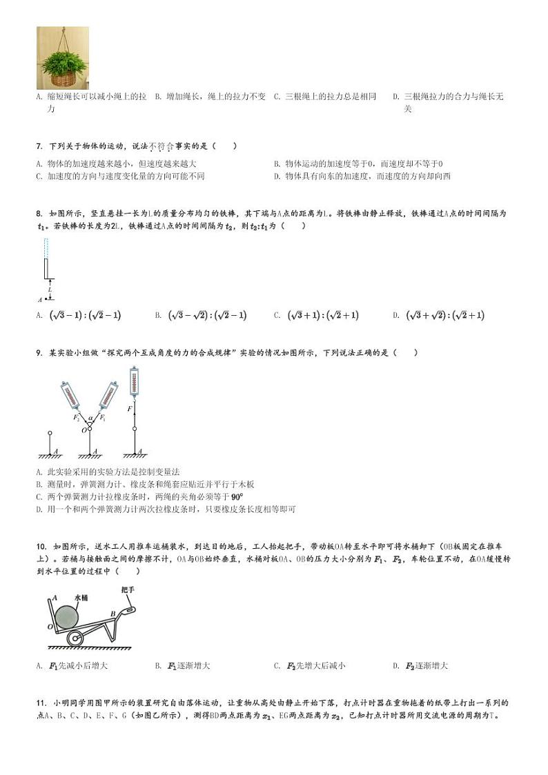 2024～2025学年江苏连云港赣榆区高一(上)期中物理试卷(11月)[原题+解析]第2页