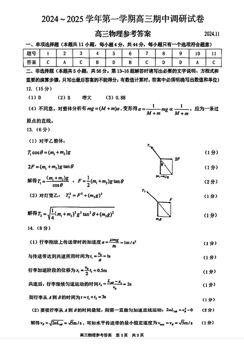 江苏省苏州市2024-2025学年高三上学期期中考试物理试题01