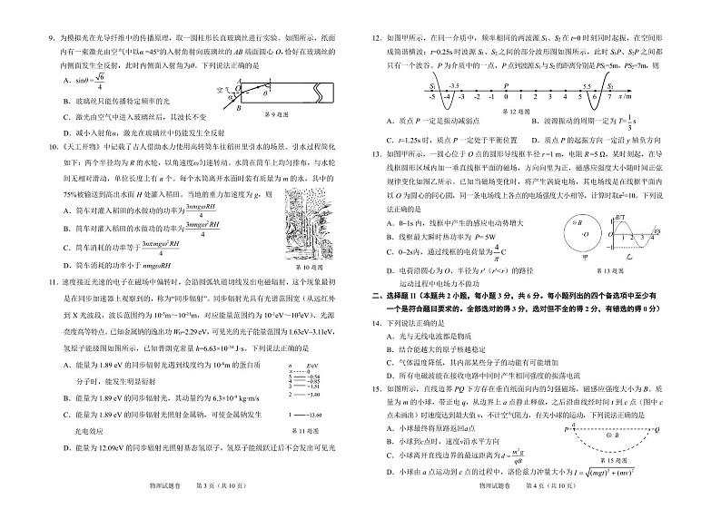 2024年11月绍兴市高三诊断性考试 物理试卷第2页