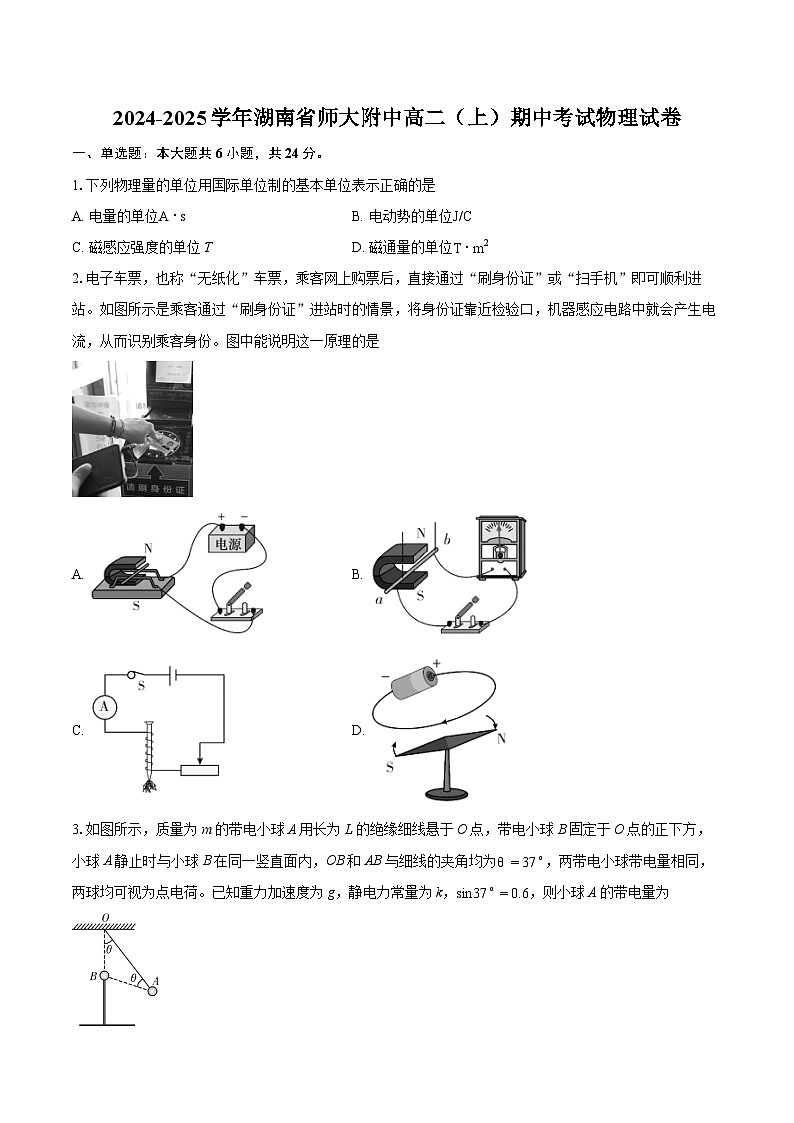 2025长沙师大附中高二上学期11月期中考试物理试卷含解析01