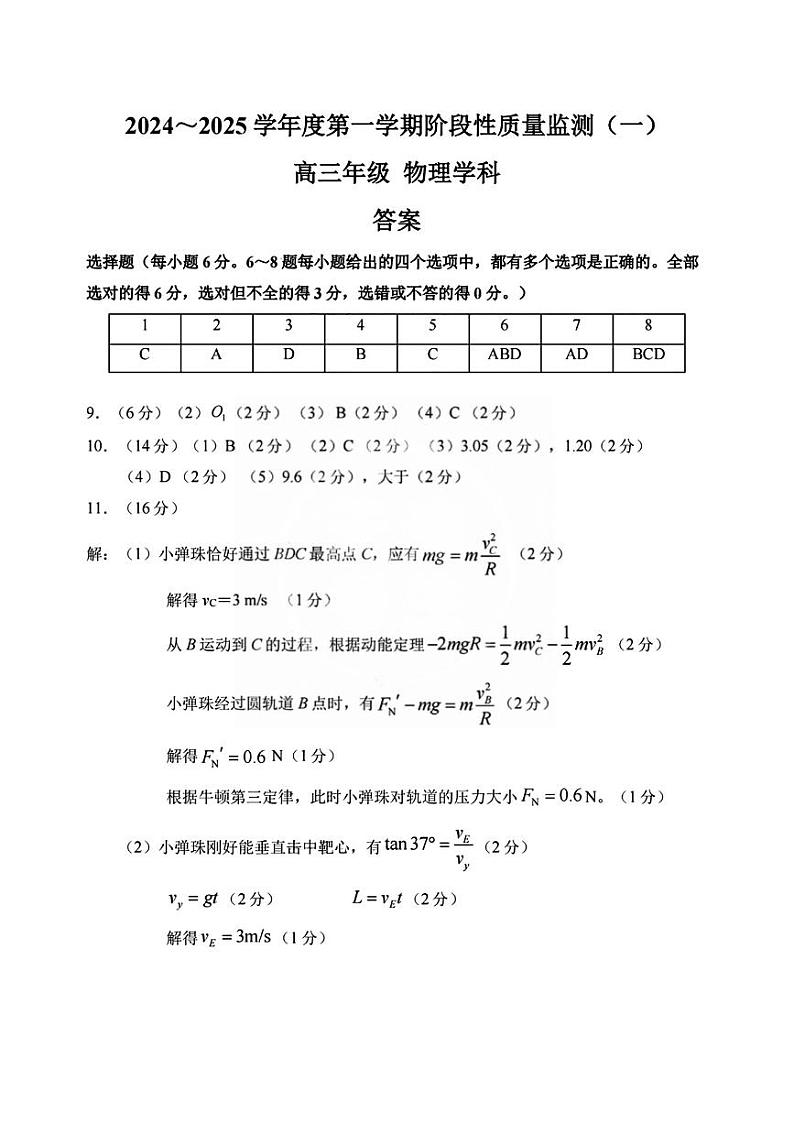 天津市南开区2024-2025学年高三上学期11月期中考试物理试卷（Word版附答案）01