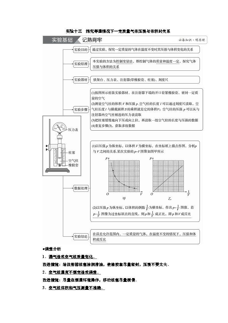 讲义第十四章  实验十三　探究等温情况下一定质量气体压强（含解析）第1页