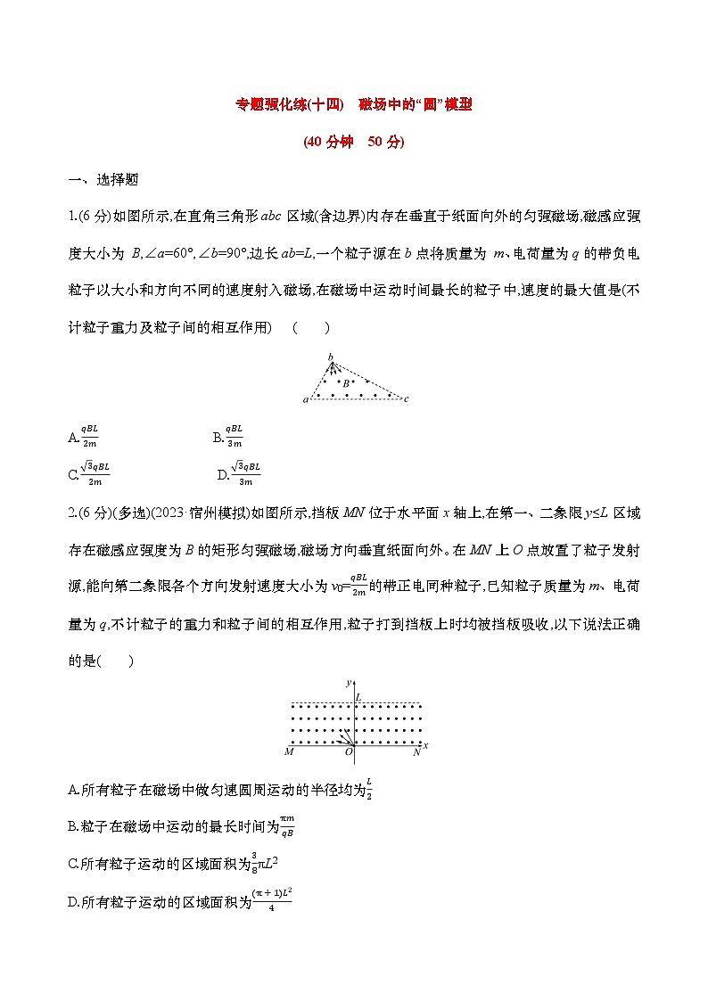 2025年高考物理二轮复习专题强化练十四  磁场中的“圆”模型（含解析）第1页