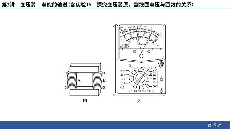 2025年新高考物理二轮复习　变压器　电能的输送(含实验15 探究变压器原、副线圈电压与匝数的关系)（课件）第8页