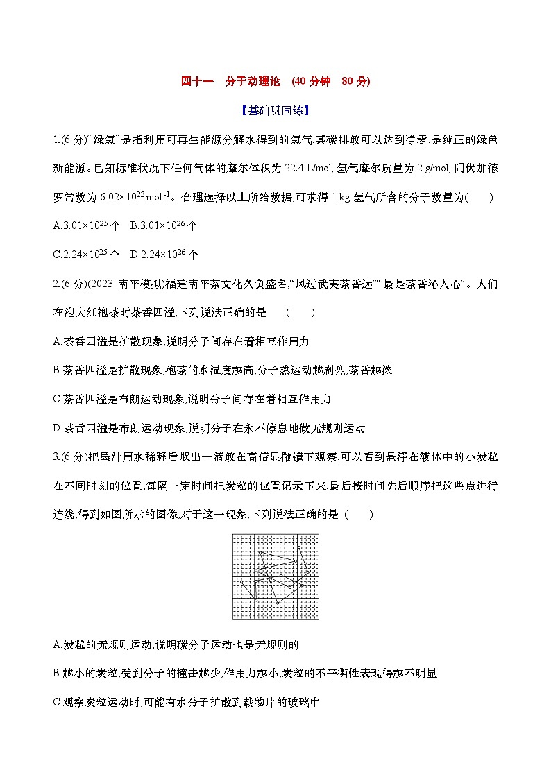 2025新高考物理二轮复习【核心素养测评】四十一  分子动理论（练习，含解析）第1页