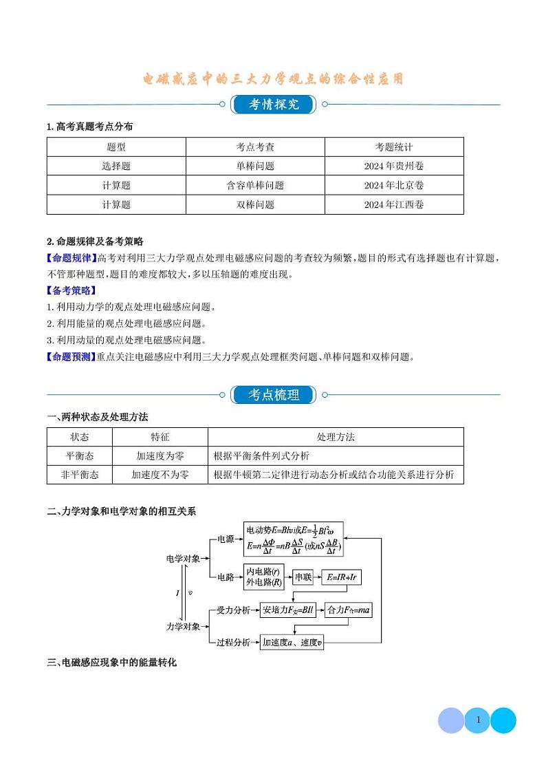 电磁感应中的三大力学观点的综合性应用学案-高考物理专题01