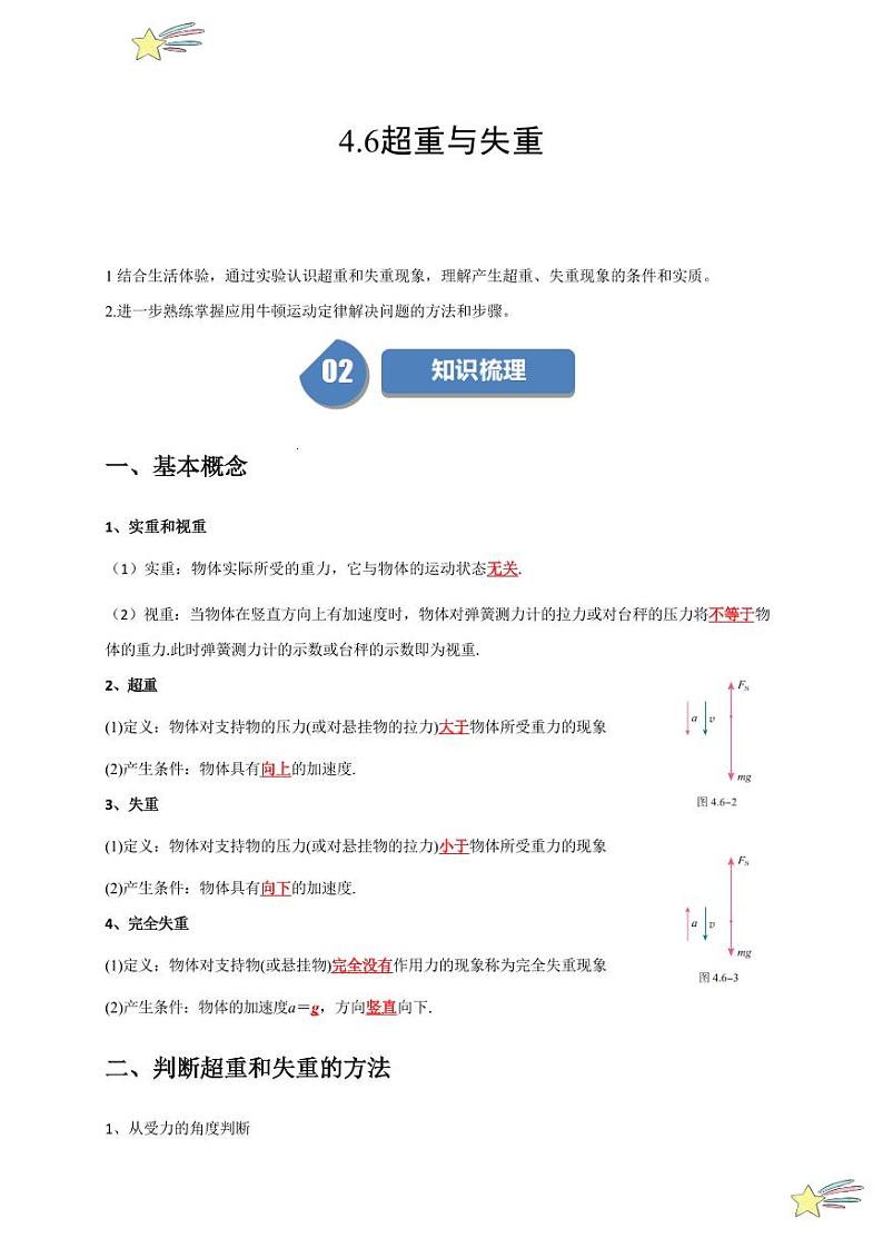 4.6超重与失重（学生版） 2023-2024学年高一上学期物理人教版（2019）必修第一册第四章同步练习题集第1页