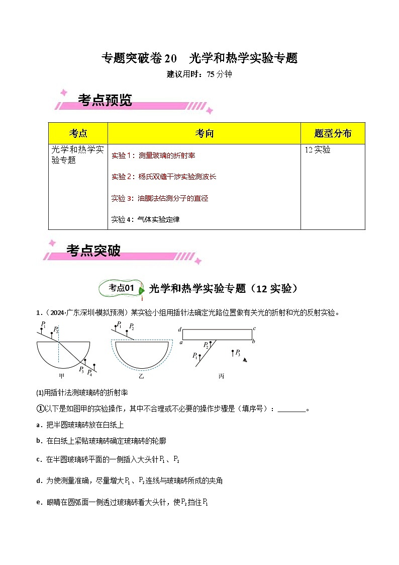 专题突破卷21 光学和热学实验专题（解析版） 第1页