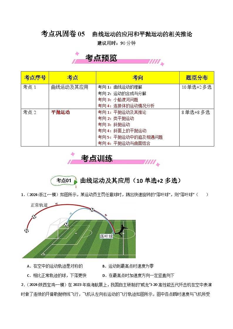 考点巩固卷05 曲线运动的应用和平抛运动的相关推论（原卷版）第1页
