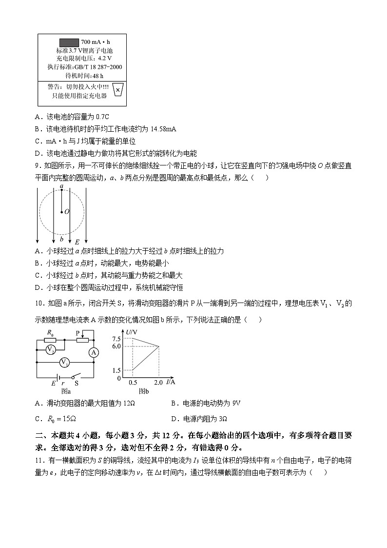 北京市和平街第一中学2024-2025学年高二上学期期中考试物理试卷(无答案)第3页