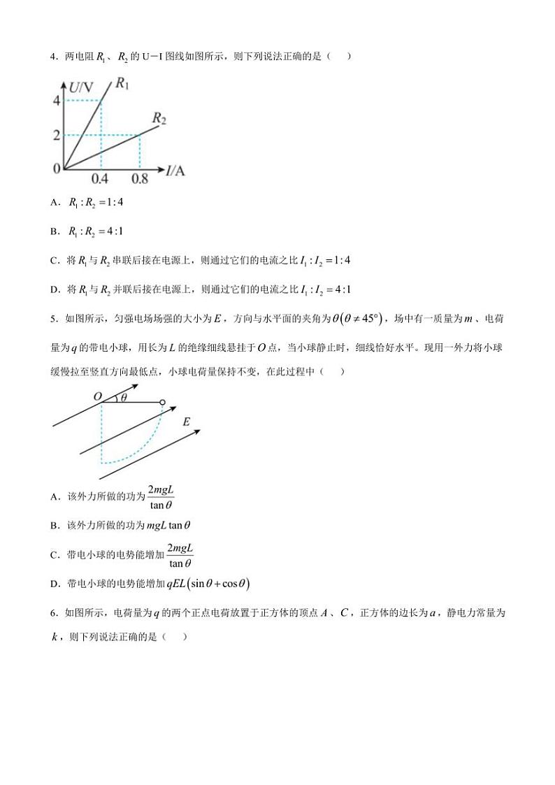 四川省南充市嘉陵第一中学2024～2025学年高二(上)期中物理试卷(含答案)02