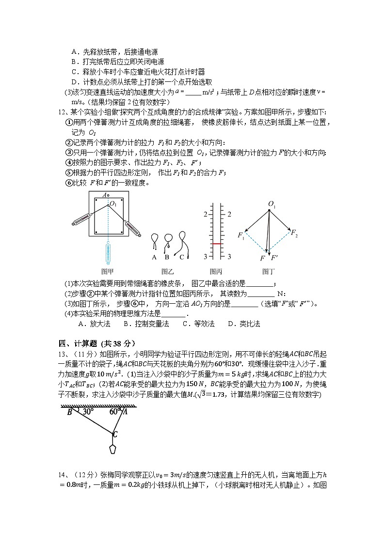 广东省江门市台山市第一中学2024-2025学年高一上学期11月期中考试物理试卷第3页