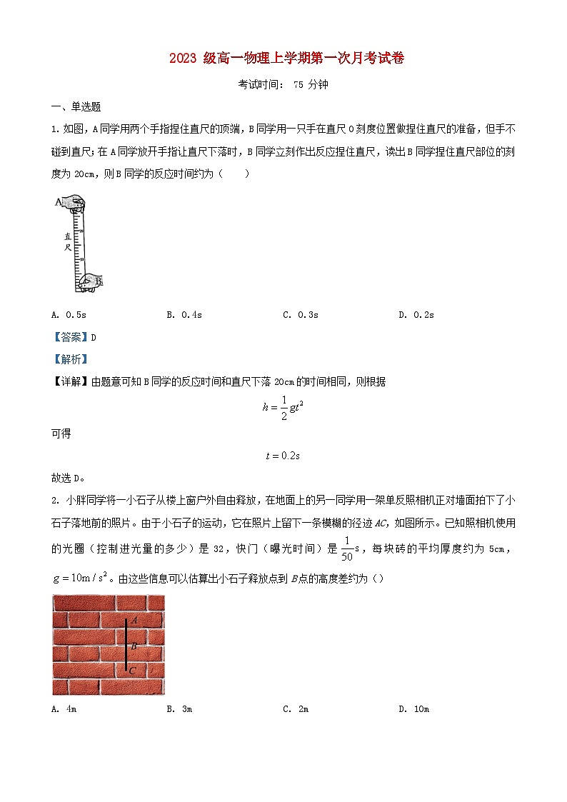 安徽省合肥市2023_2024学年高一物理上学期第一次月考试题含解析第1页