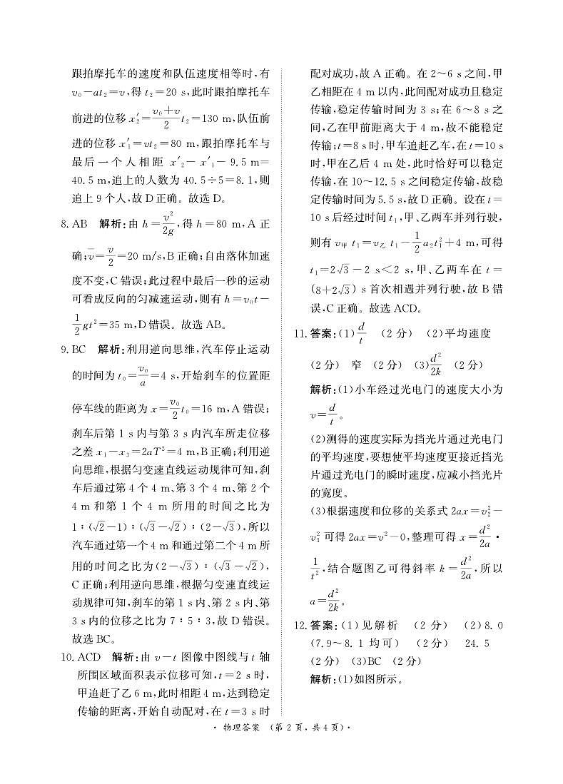 11月高一联考物理 答案第2页