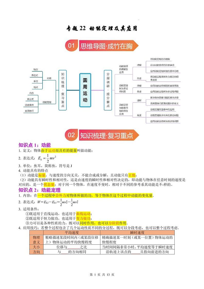 专题22 动能定理及其应用-2025届高考物理一轮复习讲与练（新高考专用）（原卷版）第1页