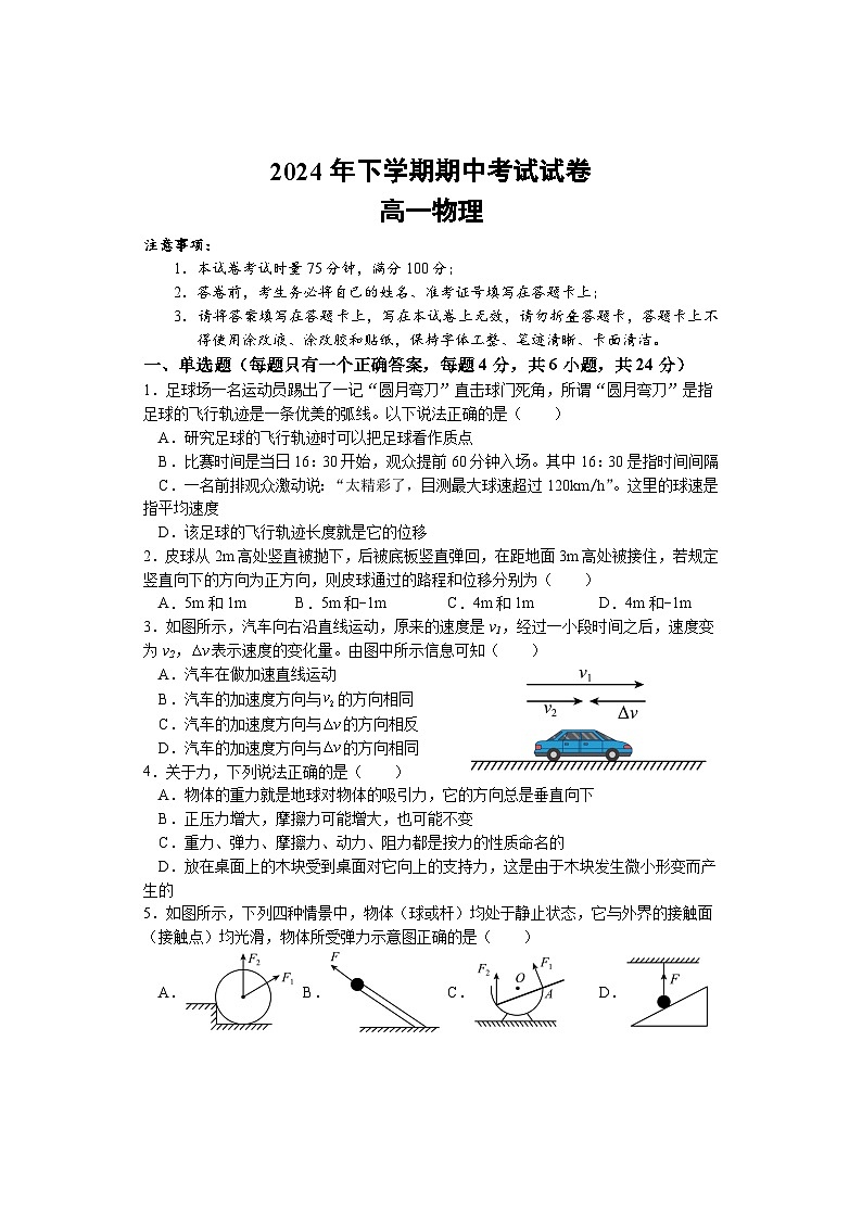 湖南省邵阳市武冈市2024-2025学年高一上学期期中考试物理试题第1页