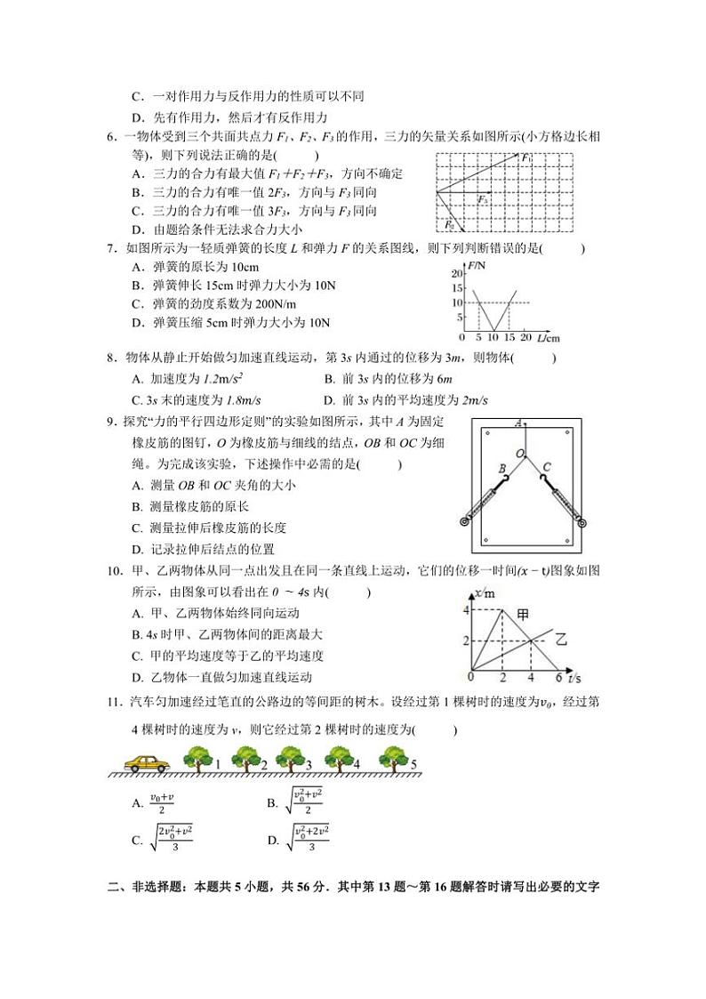 江苏省无锡市江阴市六校2024～2025学年高一(上)期中联考试卷物理(含答案)第2页
