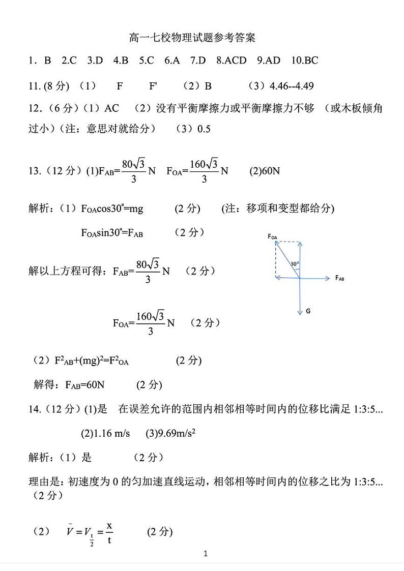 辽宁省丹东市七校协作体2024-2025学年高一上学期11月期中联考物理试题01