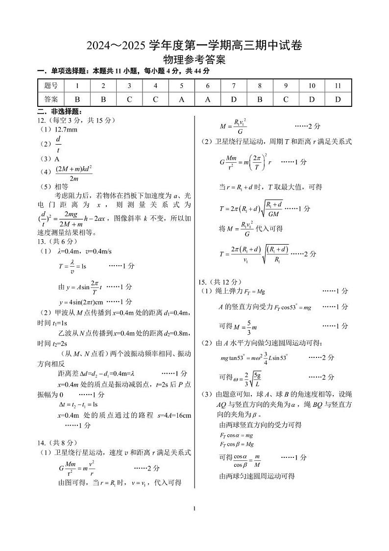 高三物理期中考试202411参考答案打印版(1)第1页