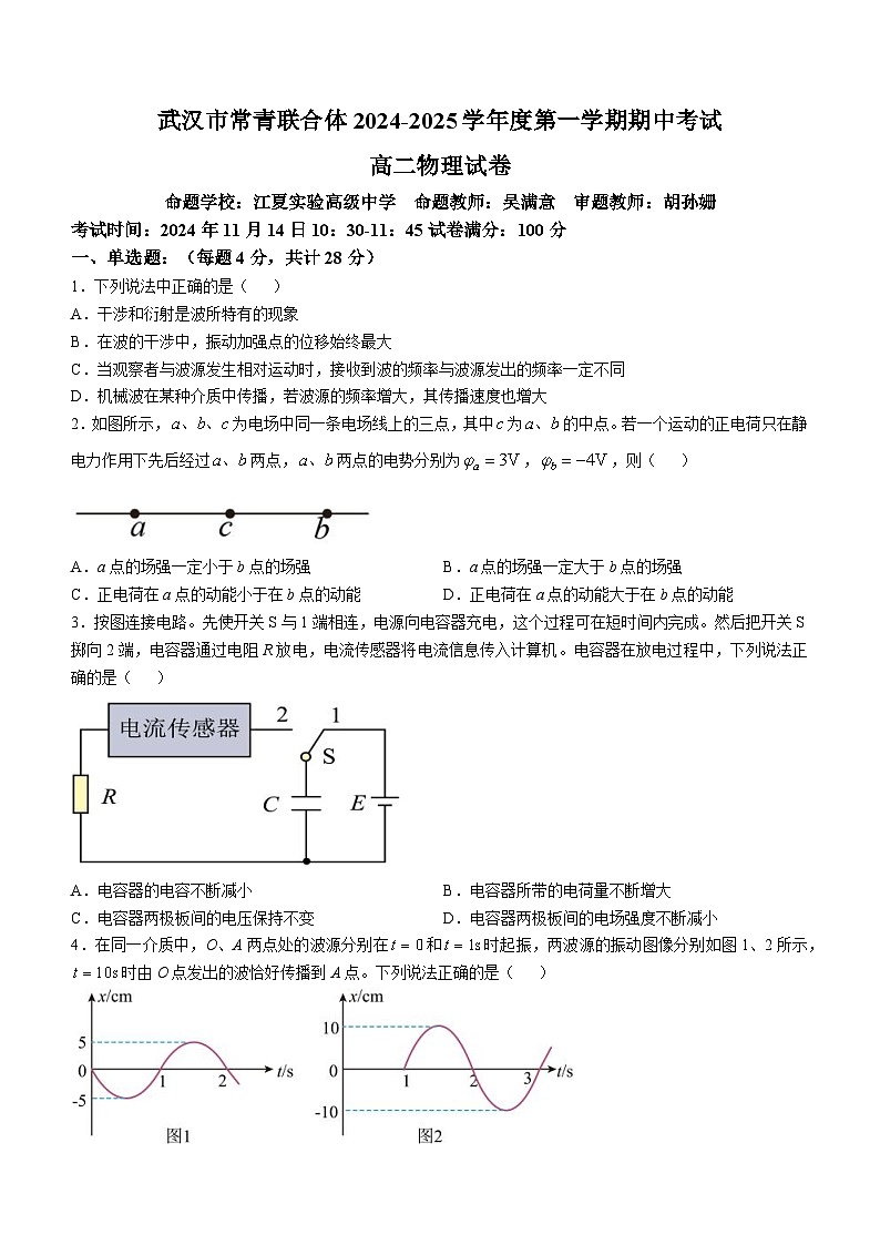 湖北省武汉市常青联合体2024-2025学年高二上学期期中考试物理试卷第1页