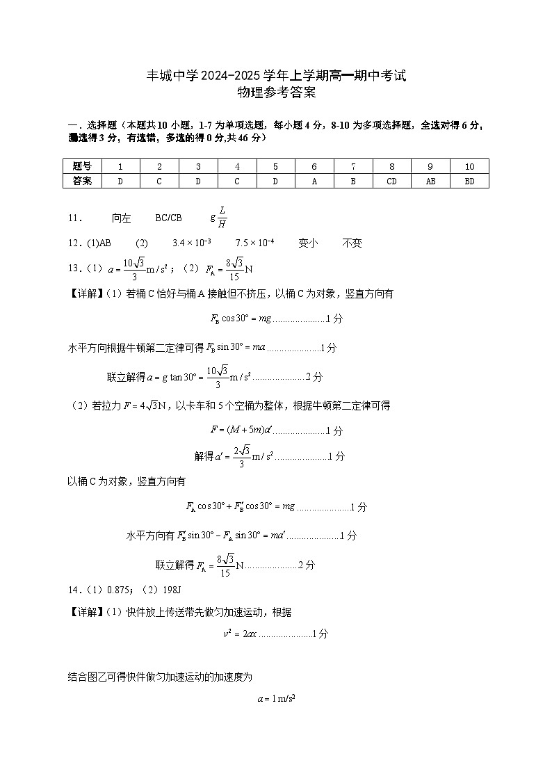高一物理参考答案（创新班）第1页