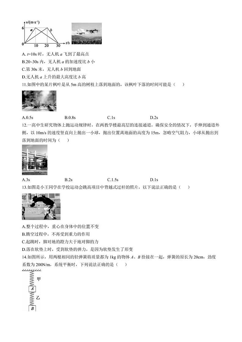 浙江强基联盟2024年高一上学期11月联考物理试题+答案第3页