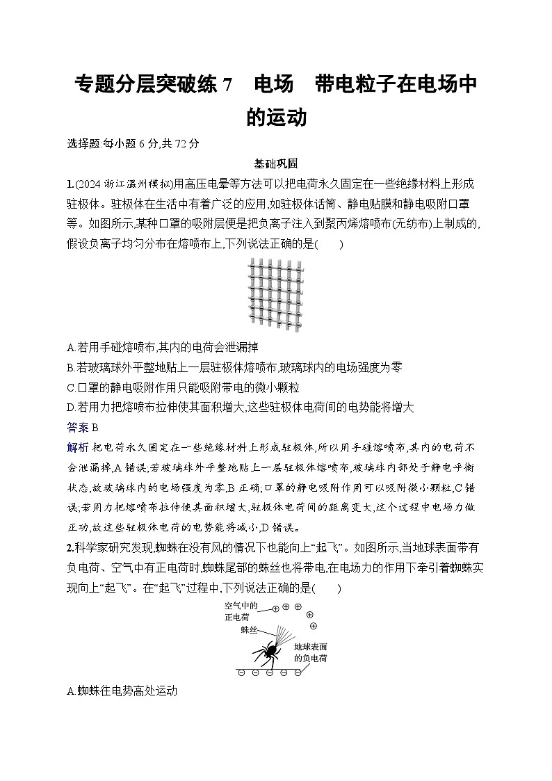 备战2025年高考二轮复习物理（山东专版）专题分层突破练7 电场 带电粒子在电场中的运动第1页