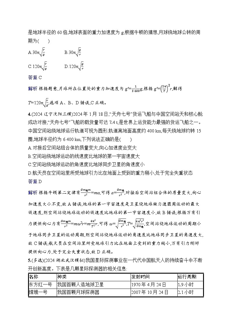 备战2025年高考二轮复习物理（山东专版）专题分层突破练4 圆周运动 天体的运动（Word版附解析）02