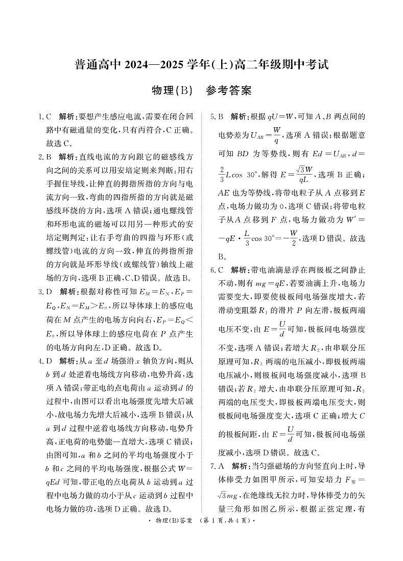 河南省商丘市十校2024-2025学年高二上学期11月期中物理试题（B）01