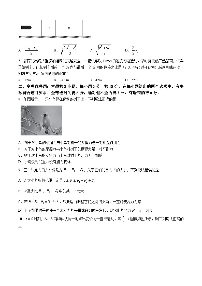 云南省临沧市凤庆县第一中学2024-2025学年高一上学期期中检测物理试题第3页