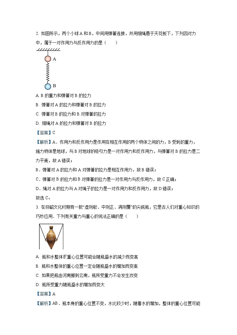 2024-2025学年安徽省池州市贵池区高一(上)期中检测物理试卷（解析版）第2页