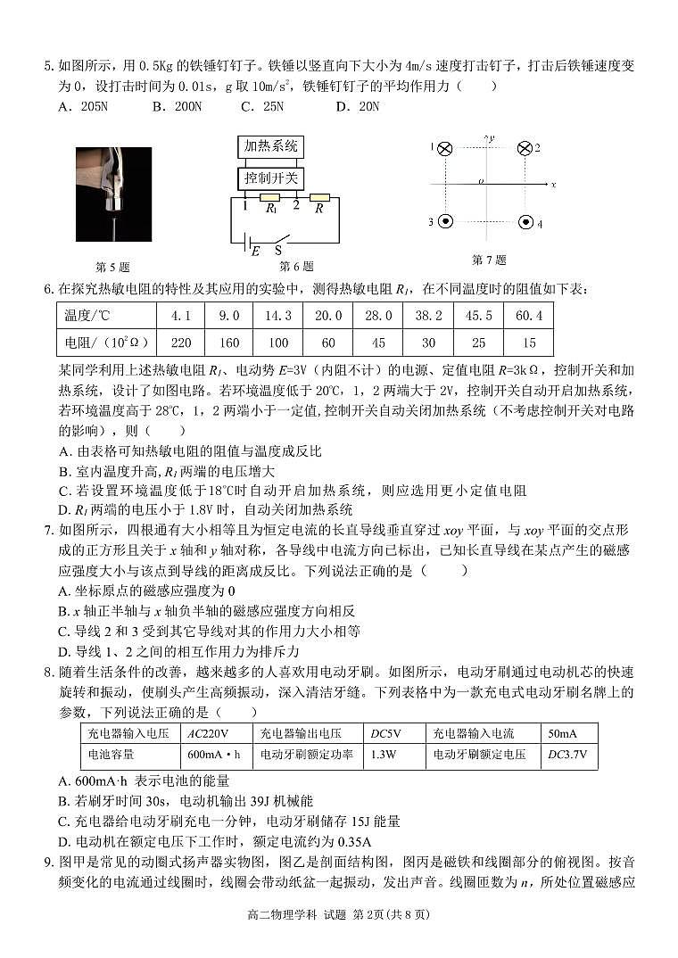 高二物理试卷第2页