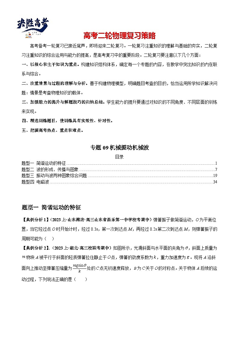 专题09机械振动机械波（原卷版）第1页