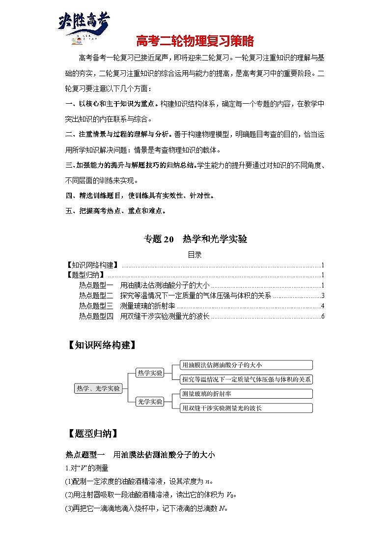 专题20  热学和光学实验（原卷版）第1页