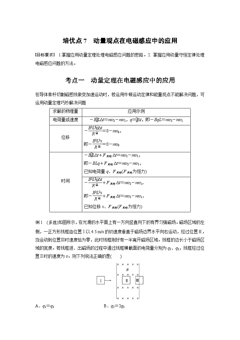 第一篇 专题四 培优点7　动量观点在电磁感应中的应用（教师版）第1页