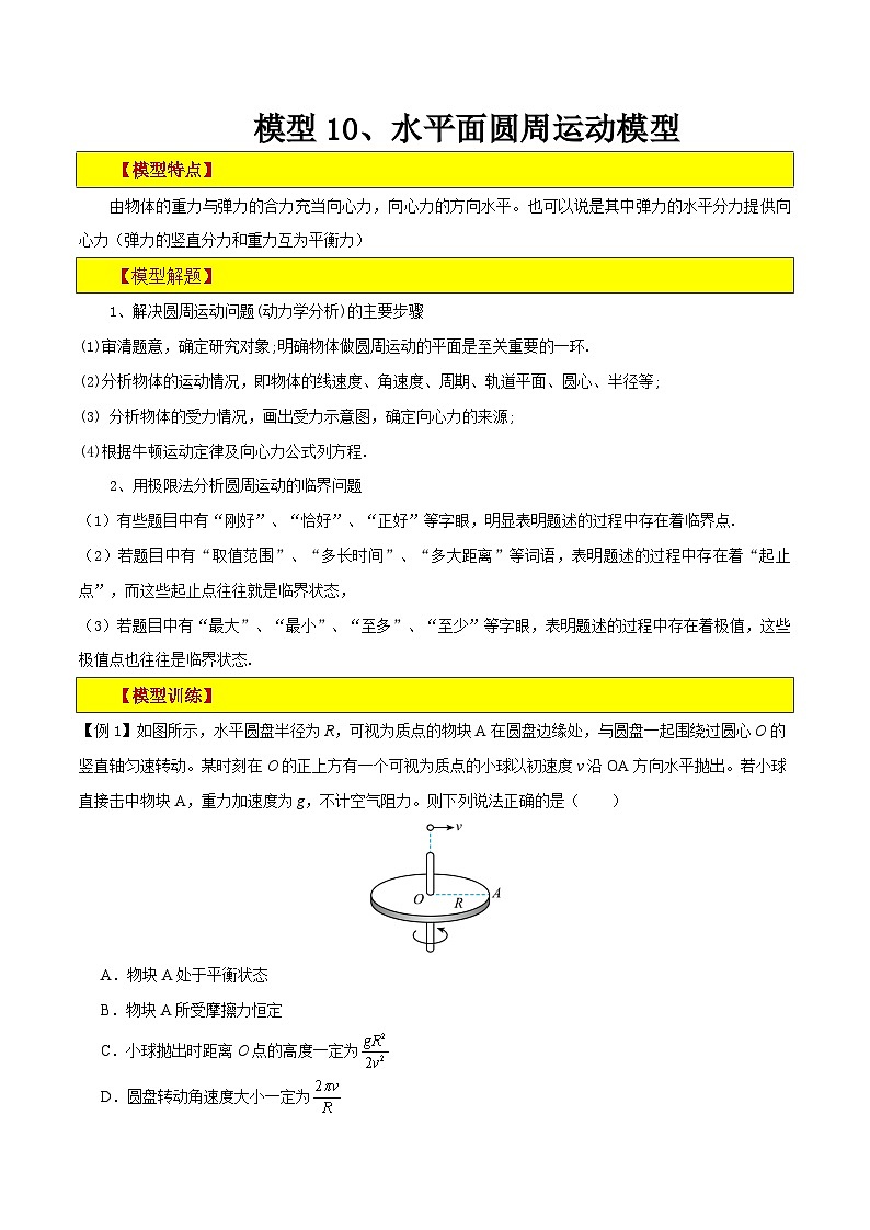模型10、水平面圆周运动模型 （解析版）第1页