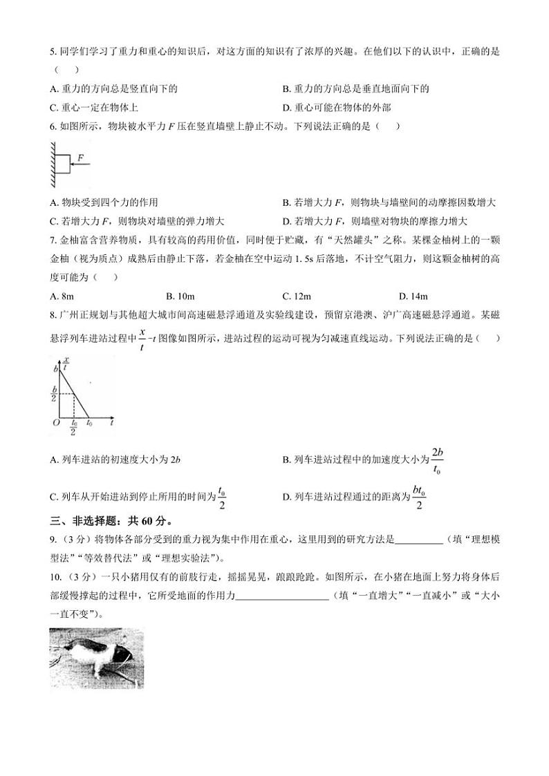 2024～2025学年福建省龙岩市非一级达标校联考高一(上)11月半期考物理试卷(含答案)02