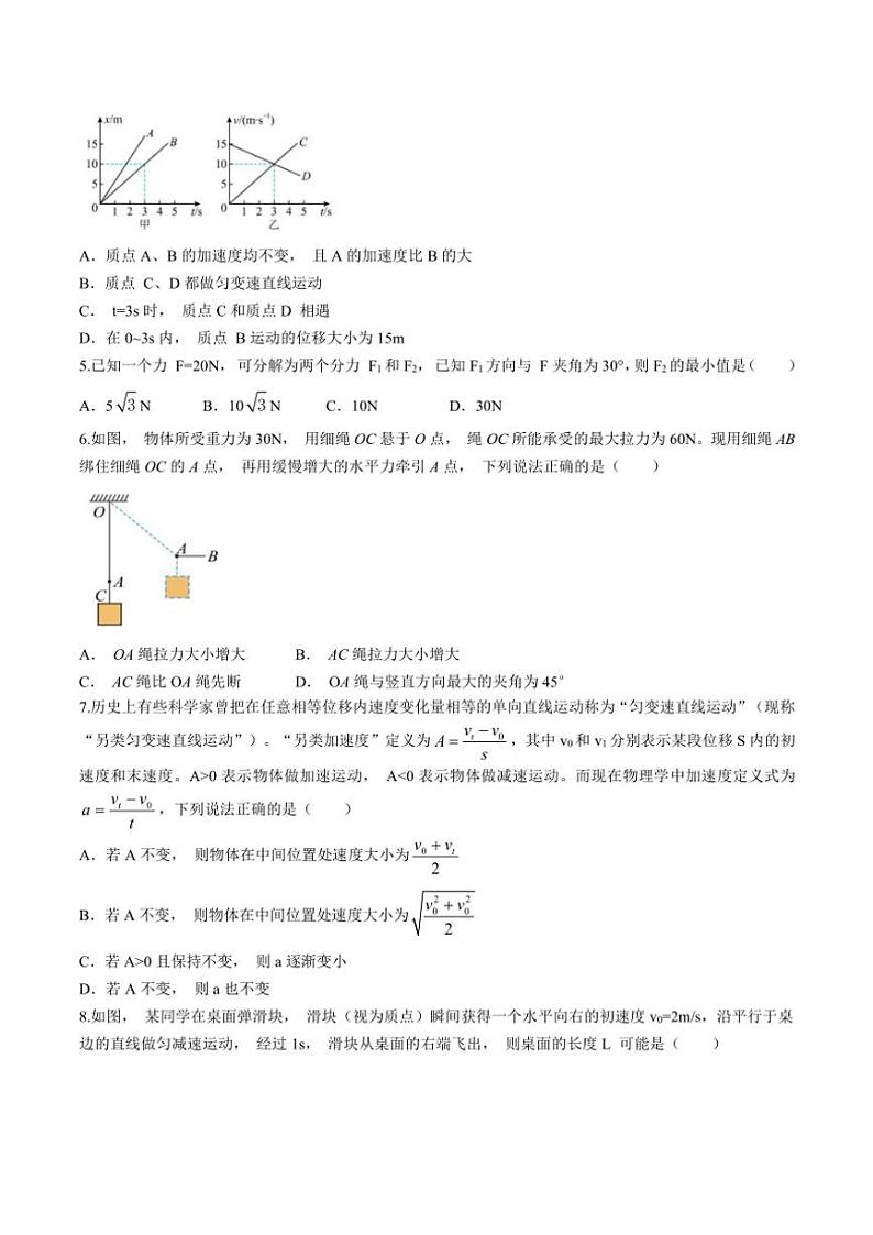 2024～2025学年江西省临川第一中学高一(上)期中物理试卷(含答案)第2页