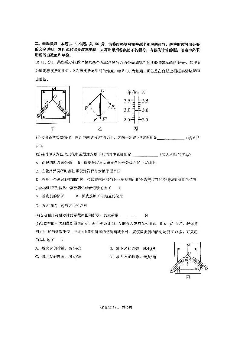江苏省新海高级中学开发区分校2024-2025学年高一上学期期中考试物理试卷（必修）03