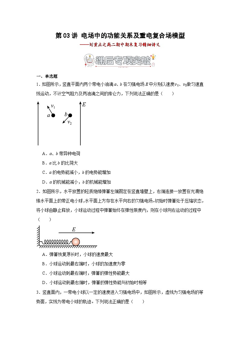 第03讲 电场中的功能关系及重电复合场模型 课后专项突破（原卷版）-2024-2025学年高二物理上学期中期末复习精细讲义第1页