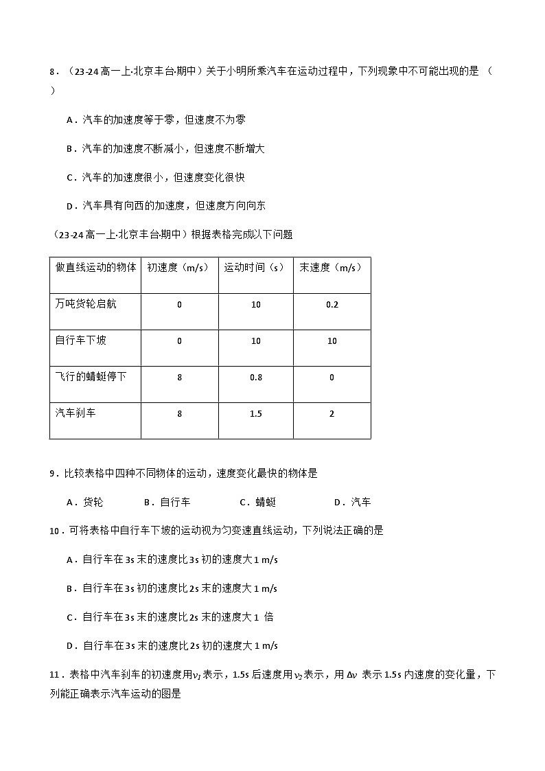 专题02 速度变化快慢的描述——加速度（原卷版）-备战2024-2025学年高一物理上学期期中真题分类汇编（北京专用）第3页