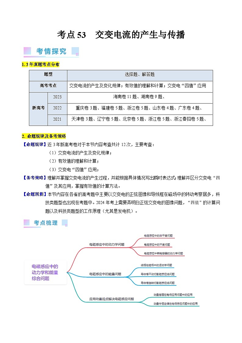 考点53  交变电流的的产生与传播（核心考点精讲+分层精练)解析版第1页
