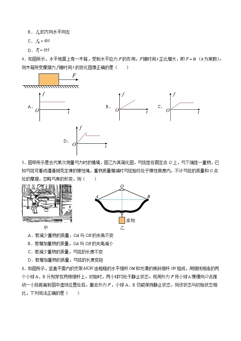 测试二 相互作用（原卷版）-2025年高考物理一轮复习讲练测（新教材新高考）第2页