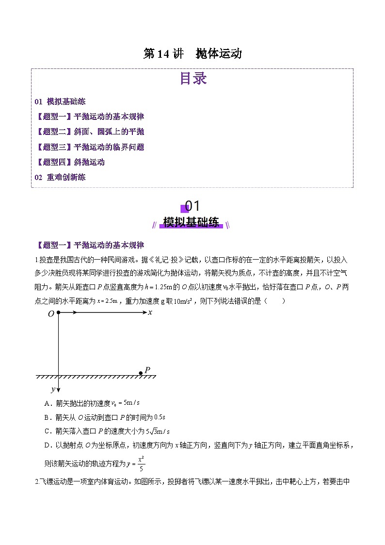 第14讲  抛体运动（练习）（原卷版）-2025年高考物理一轮复习讲练测（新教材新高考）第1页