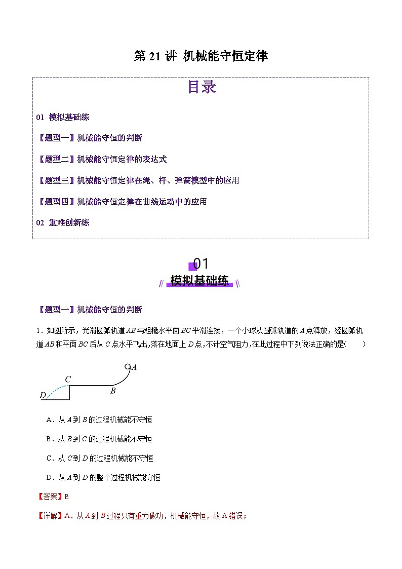 第21讲  机械能守恒定律（练习）（解析版）-2025年高考物理一轮复习讲练测（新教材新高考）第1页