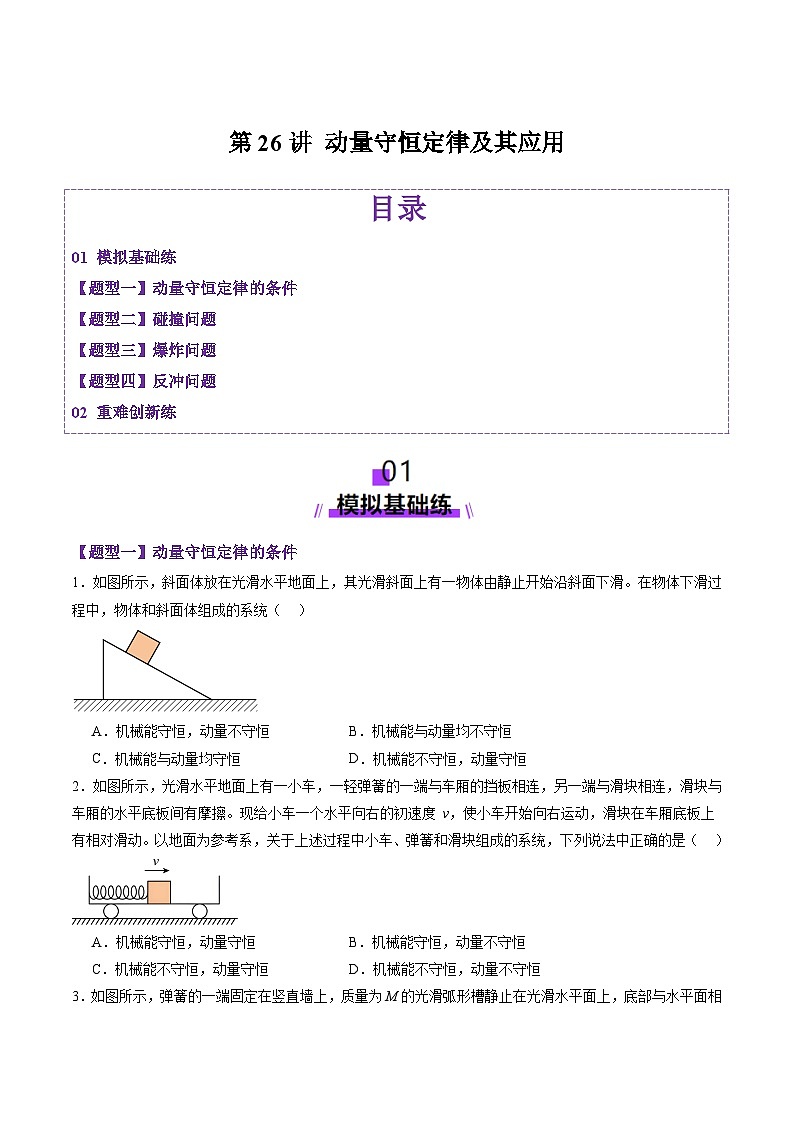 第26讲 动量守恒定律及其应用（练习）（原卷版）-2025年高考物理一轮复习讲练测（新教材新高考）第1页
