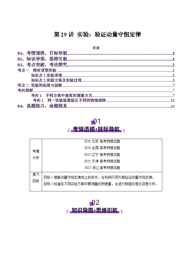 第29讲 实验：验证动量守恒定律（讲义）（解析版）-2025年高考物理一轮复习讲练测（新教材新高考）第1页